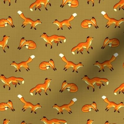 Free Frolicking Foxes on Mustard Brown - Small Scale