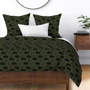 distressed buffalo - black on olive green linen LAD20BS