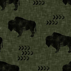 distressed buffalo - black on olive green linen LAD20BS