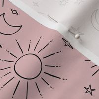 celestials doodles on a pink background