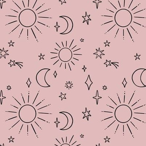 celestials doodles on a pink background