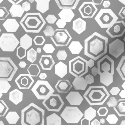 Gouache Hexagons - Grey & White - Medium Scale