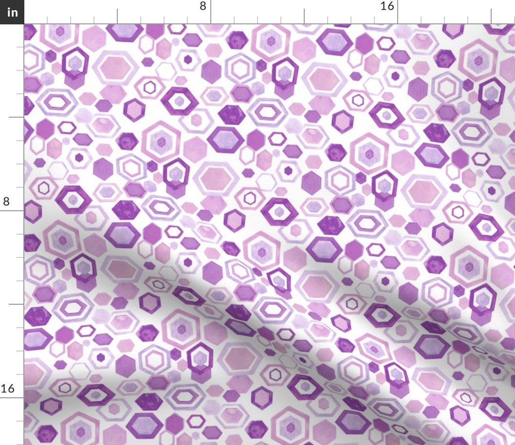 Gouache Hexagons - Pastel Purples - Medium Scale