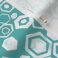 Gouache Hexagons - White & Turquoise - Medium Scale 