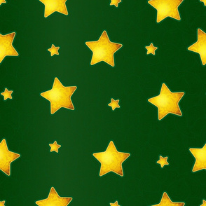 Gold Christmas Stars On Green Background