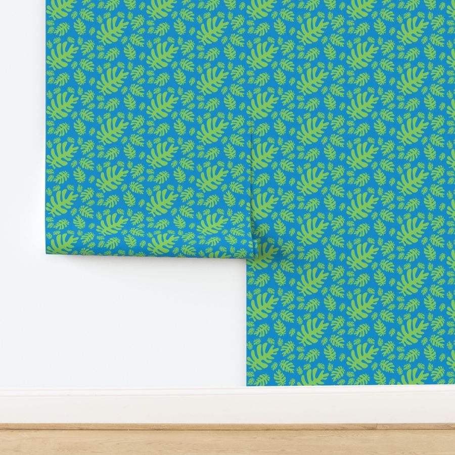 Funky tropical leaf pattern! (green & deep sky blue)