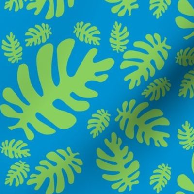 Funky tropical leaf pattern! (green & deep sky blue)