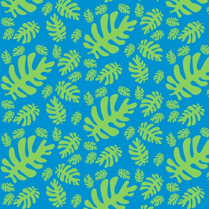 Funky tropical leaf pattern! (green & deep sky blue)