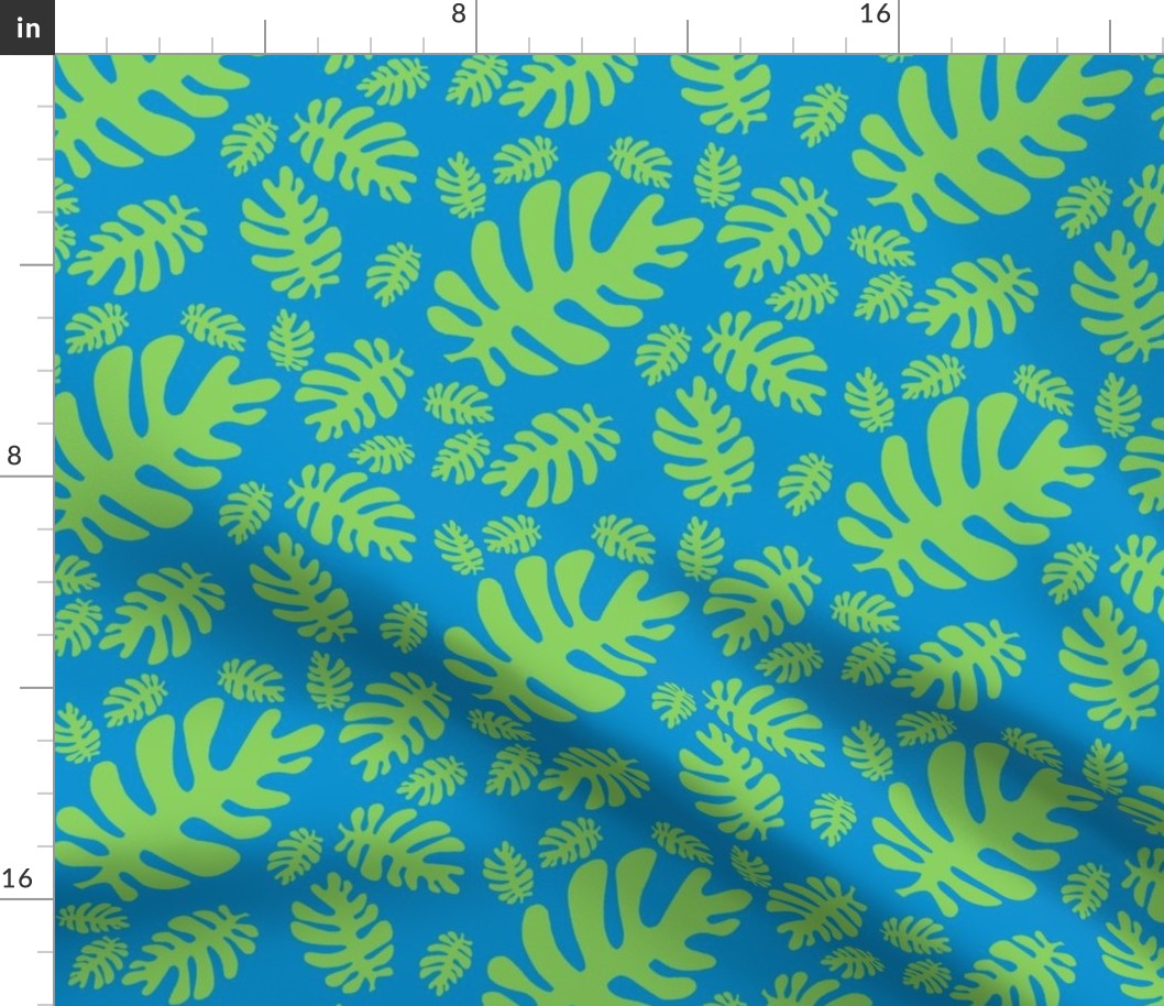 Funky tropical leaf pattern! (green & deep sky blue)