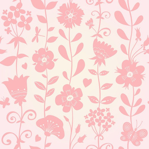 Pink pastel pattern with floral ornament 