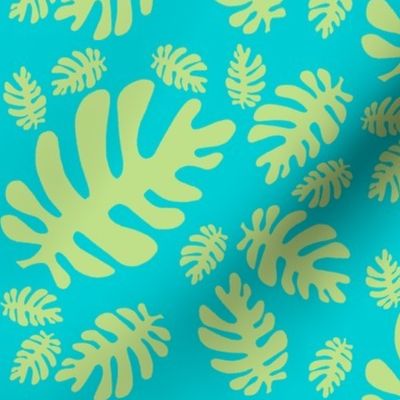 Funky tropical leaf pattern! (light lime & deep aqua)