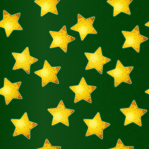 Gold Christmas Stars On Green Background