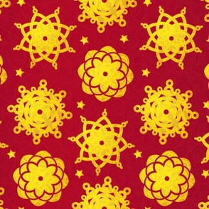 Gold Snowflakes On Red Background