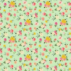 6" Petite Spring Cottage Florals with Mint Back and White Polka Dots