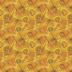 Warm colors with abstract autumn leaves seamless pattern print background