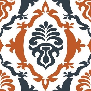 Burnt Orange and Grey Damask