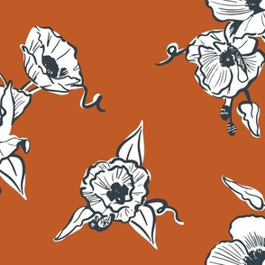 Burnt Orange and Grey Poppies Small