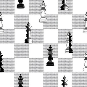 Decorative chess board and chess figures seamless pattern print background