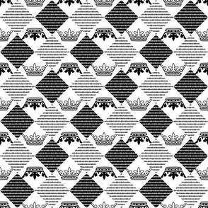 Black white checkered seamless pattern with crowns