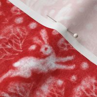 Winter Hares White Rabbits Snow Field Forest Wool Texture Pattern Red