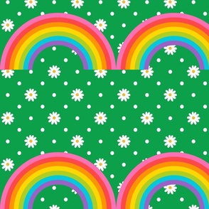 Rainbow Daisy Dot Border Print, 12" repeat 