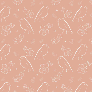 birds and cherry blossoms pattern peach