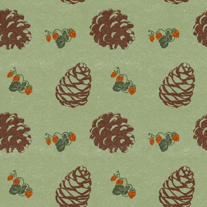 pinecones and forest berries pattern green