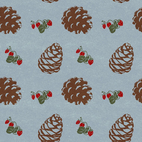 pinecones and forest berries pattern blue