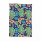Groovy Flower Power  Colorful Hand Drawn Paisley on Purple