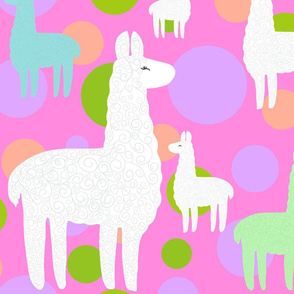 Llamas and polka dots on pink