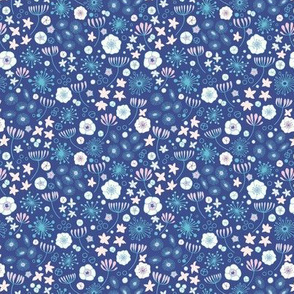 Daisy Starburst ditsy floral  blue by Pippa Shaw