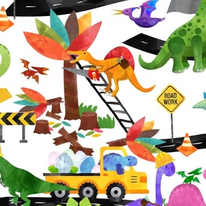 XL watercolor dinosaur road crew