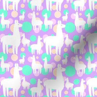 Llamas and polka dots on purple
