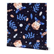 Bubu and Moonch, Guinea pig and blue floral pattern in black, small scale