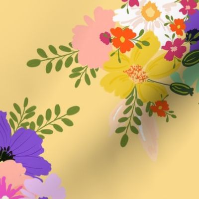 bright boho florals, farmhouse florals, cottage floral yellow pink very peri ©terri corad designs