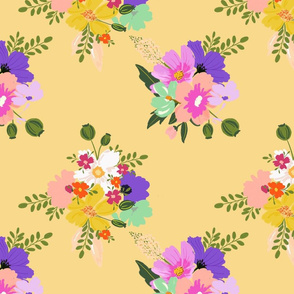 bright boho florals, farmhouse florals, cottage floral yellow pink very peri ©terri corad designs