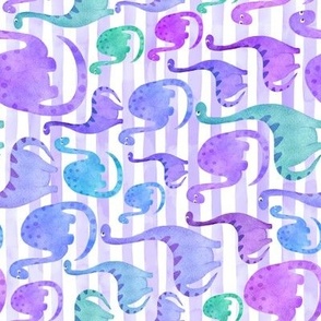 Watercolor Dinosaur Green Purple Stripes Rotated