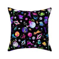 watercolor dinosaur astronauts outer space pink small