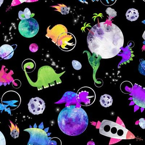 watercolor dinosaur astronauts outer space pink small