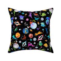 watercolor dinosaur astronauts outer space small