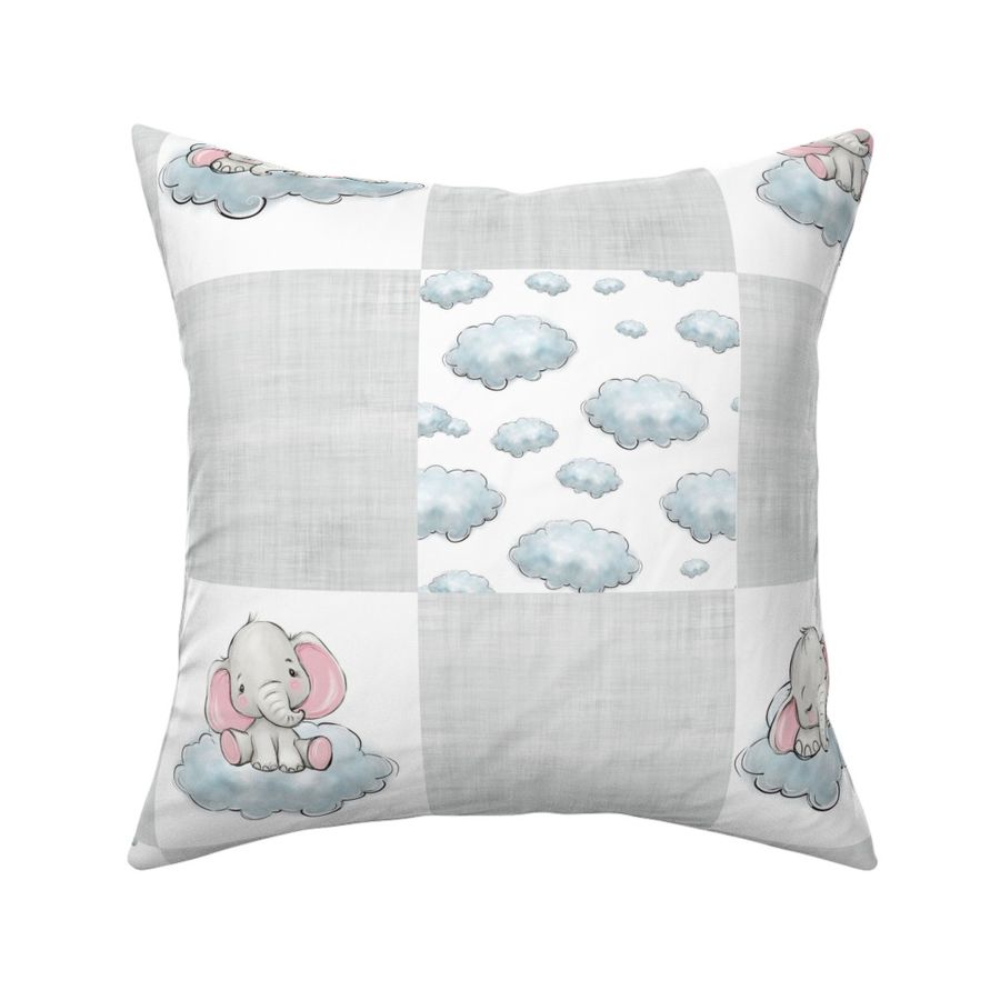 PINK elephant patchwork grey linen