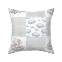 PINK elephant patchwork grey linen