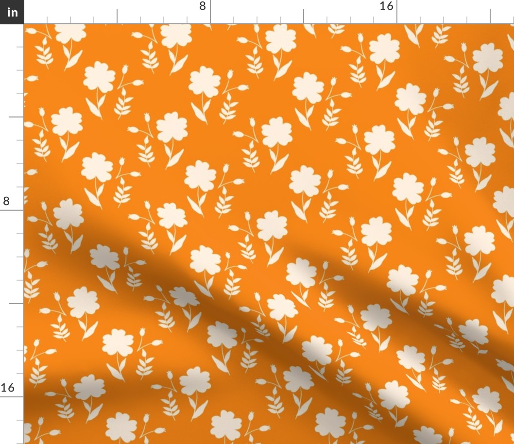 boho ditsy florals, orange ivory © terriconraddesigns