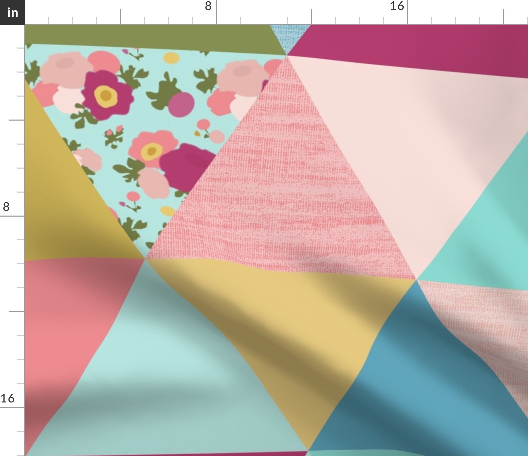 floral rainbow triangle cheater quilt yard