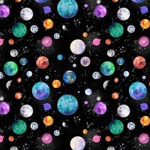 Extra small watercolor outer space planets