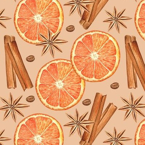 Oranges and spices (on beige)