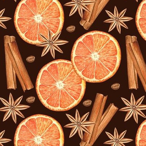 Oranges and spices (on brown)