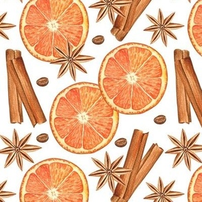 Oranges and spices (on white)