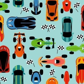 Colorful Race Cars On Blue