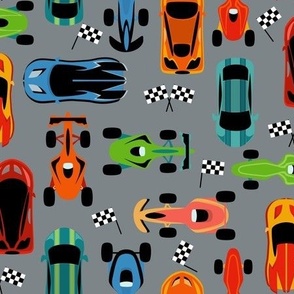 Colorful Race Cars On Gray